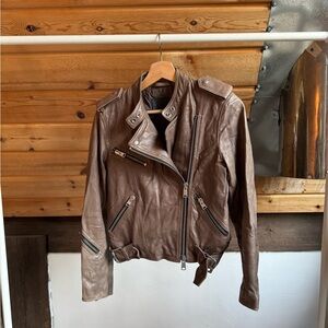 All Saints Taupe Leather Moto Jacket